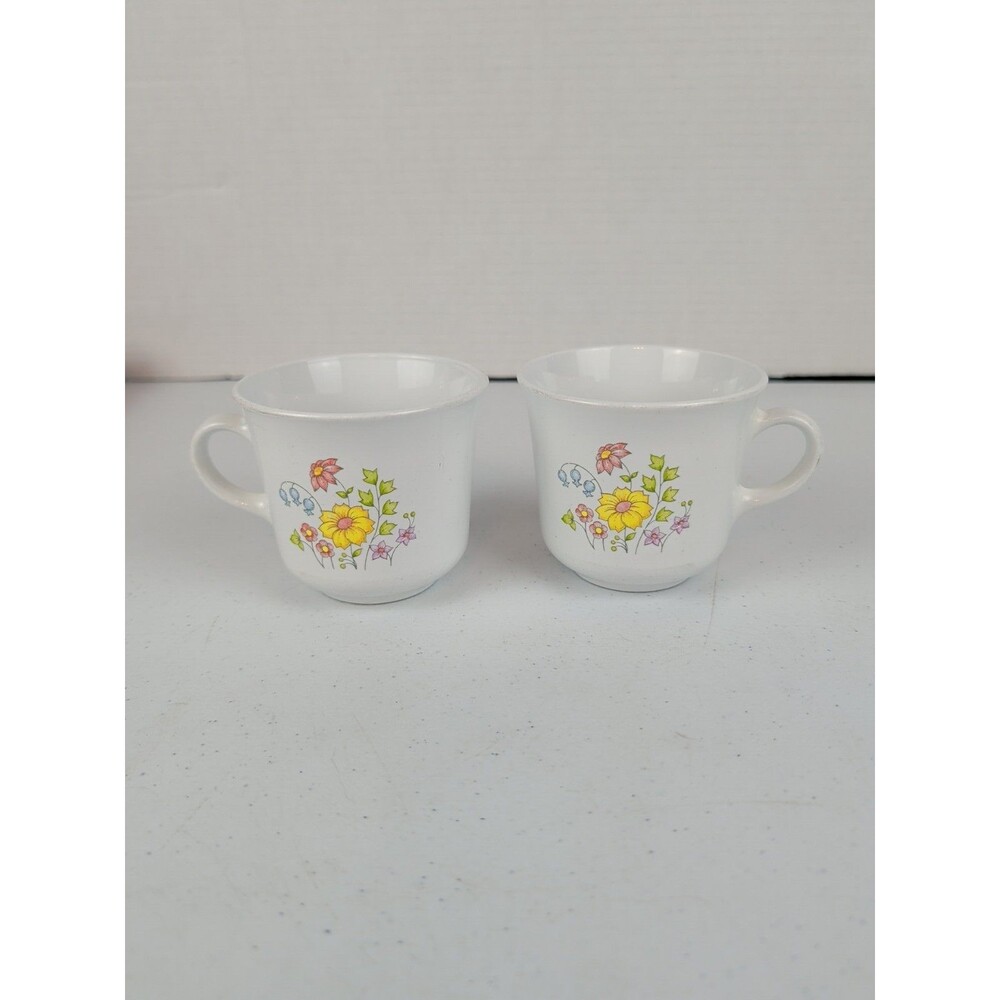 (2) Corelle Spring Meadow Flowers Coffee Tea Cup Mug Corning Ware